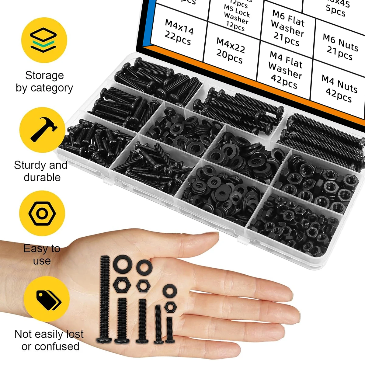 225 قطعة M4 M5 M6 الصف 8.8 الكربون الصلب عبر الجوز ومجموعات الترباس
