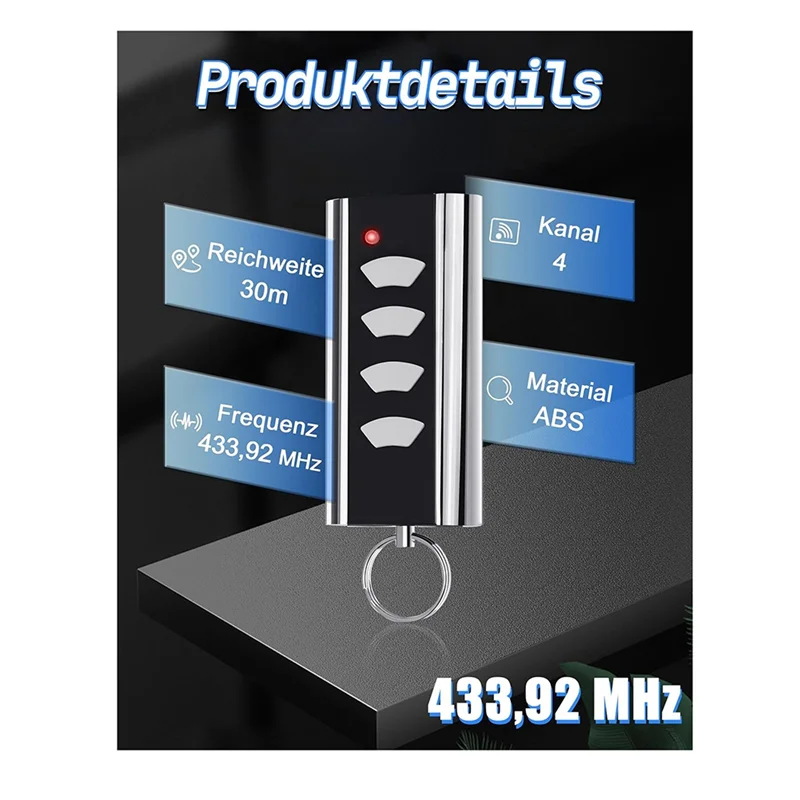 FORW-2Pcs 433.92 Mhz Garage Opener For Standard Steel Handheld Transmitter,Garage Door Opener For Crawford RCU433 4K,RCU433-2
