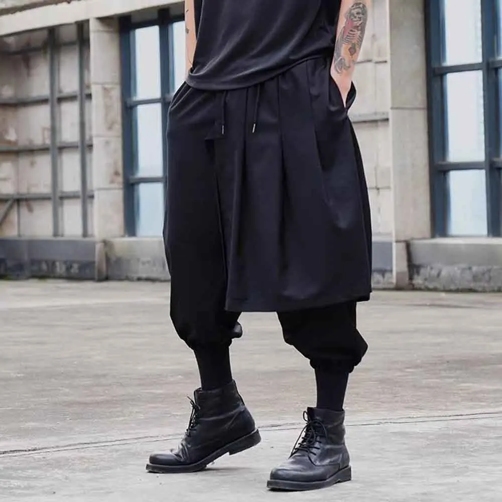 

XS-5XL Winter Male Solid Color Faux Two-Piece Skirt Pants American Retro Fashion Trend High Street Loose Casual Men's Bottoms