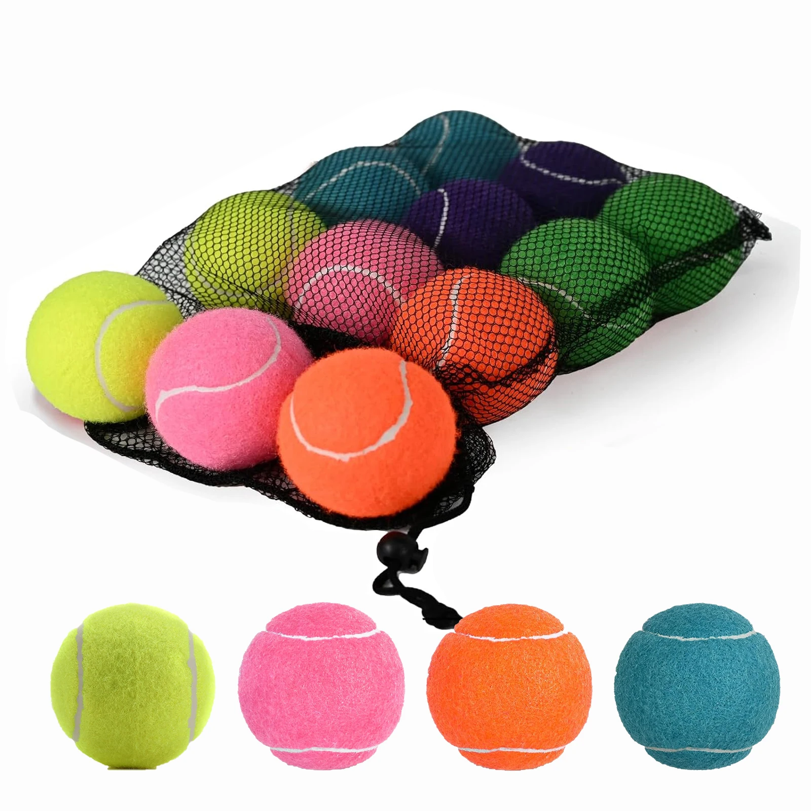 

12 шт. теннисных мячей без давления с сетчатым мешком, разноцветные прочные войлочные теннисные мячи для игр с собаками, идеально подходят для тренировок по теннису