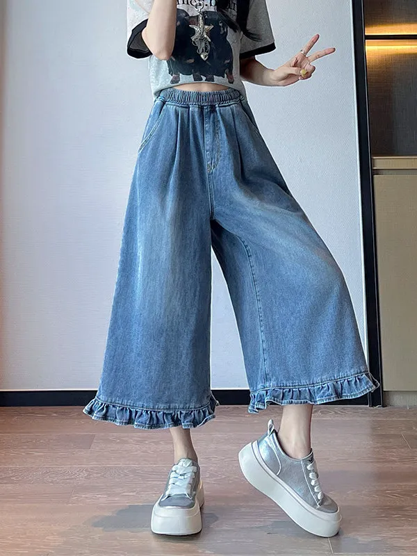 

High Waist Wide Leg Seven-Foot Denim Skirt for Women Spring 2026 New Style Loose Fit plus Size Wooden Casual Pants