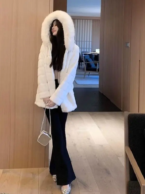 صديقة للبيئة سوبر كبيرة منتصف طول فرو المنك طوق Thiened معطف لطيف الشباب معطف الفرو Princ Sle k زر