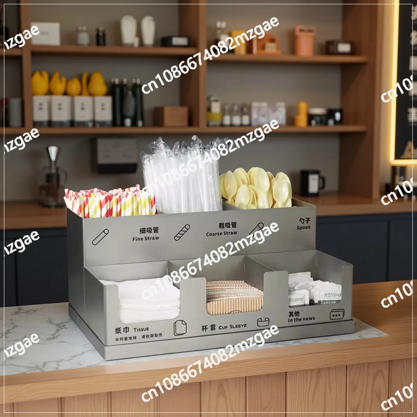 

Bar Stainless Steel Tissue Box Coffee Shop Straw Cup Cover Spoon Storage Box