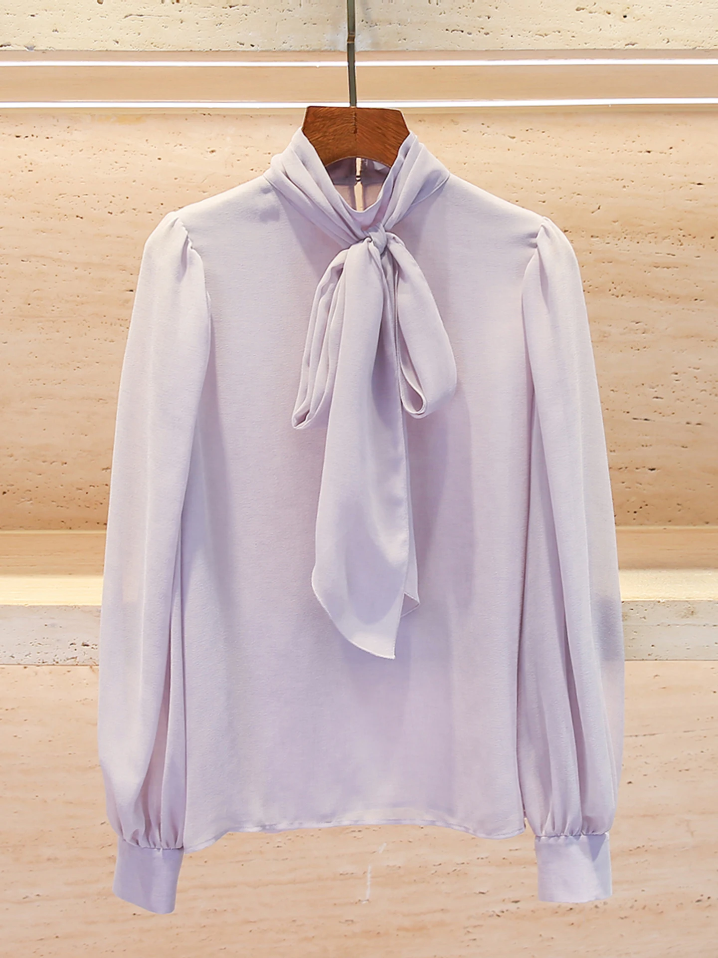 

Casual Sash Chiffon Shirt Top Women's Premium Spring Summer New Style Commute Simple Loose Fit Long Sleeve Daily Wear