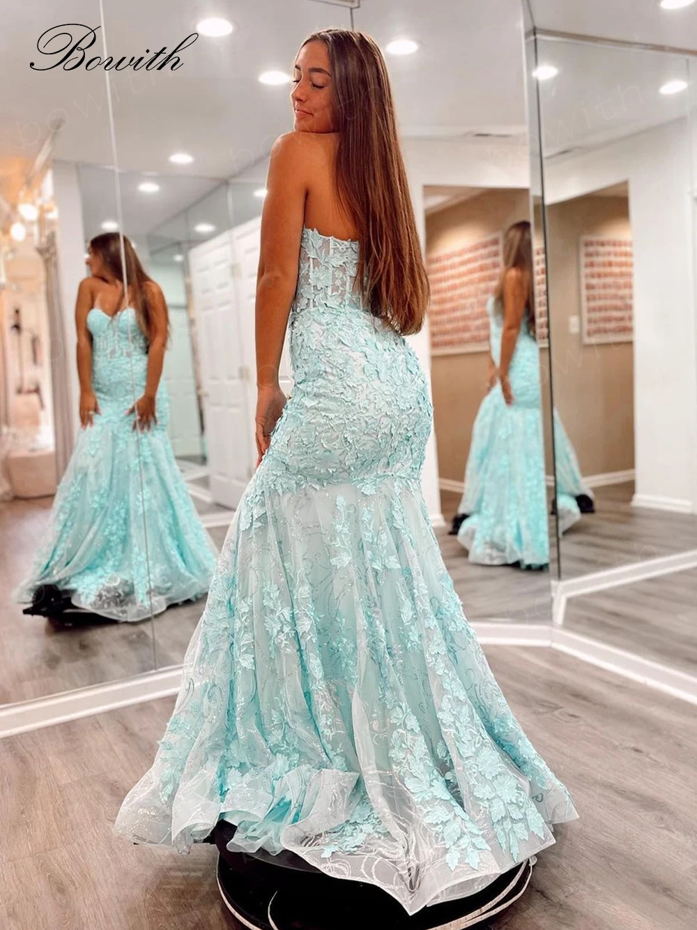 Bowith Strapless Prom Dresses Applique Mermaid Homecoming Dresses Formal Evening Party Dresses for Women Elegant Celebrity Dress