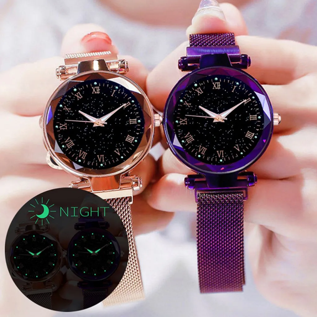 

Women Starry Star Watch Magnetic Buckle Stainless Steel Strap Luminous Watches