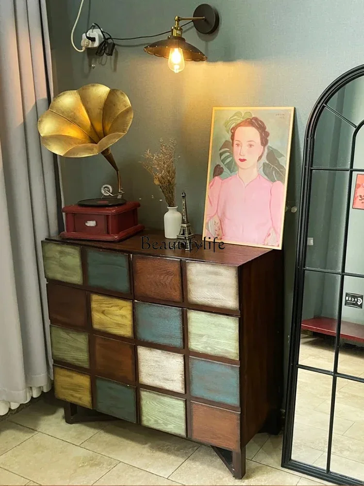 

yj19 American retro style decorative side cabinet medieval entrance cabinet