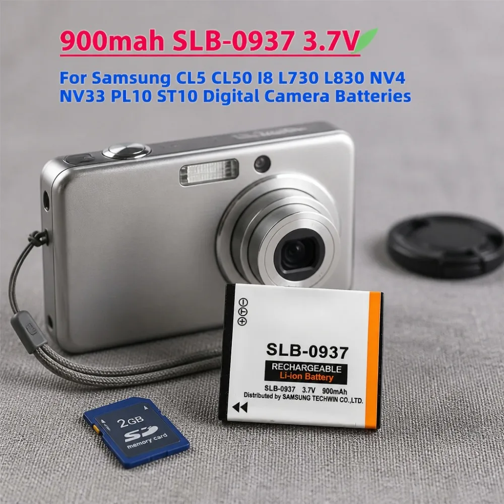 

900mAh SLB-0937 3.7V Rechargeable Replacement Battery For Samsung CL5 CL50 I8 L730 L830 NV4 NV33 PL10 ST10 Digital Camera