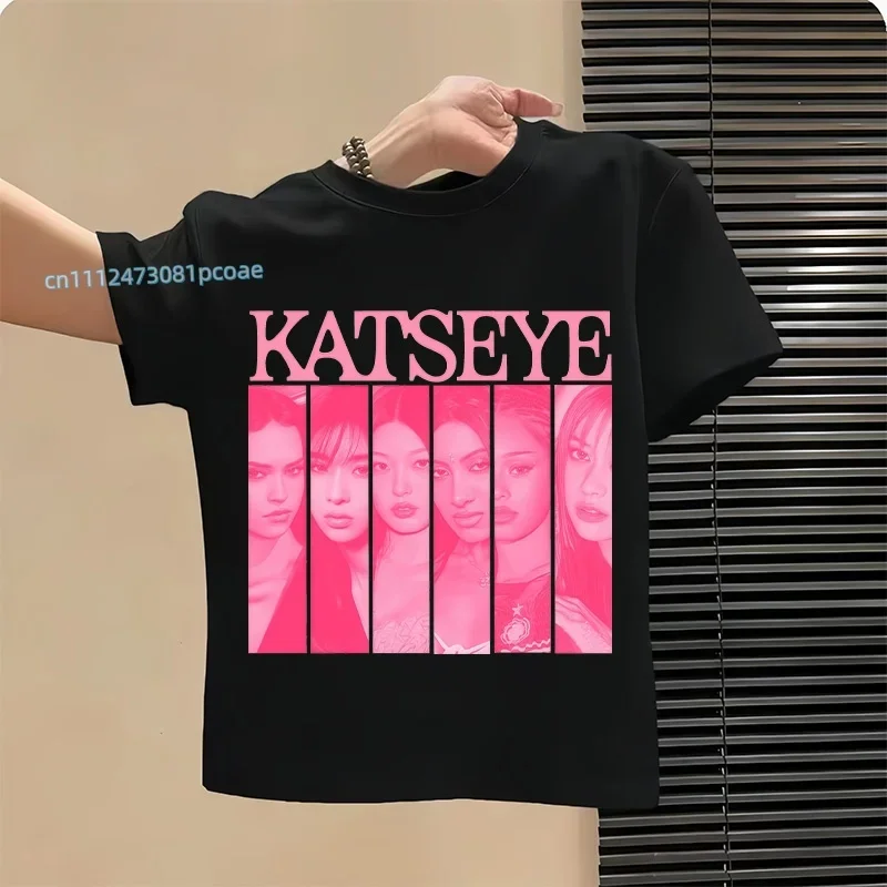 KATSEYE Street Style Children's Cotton Short-Sleeved Girls' Sportswear Casual Shirt with Print Summer T-Shirt for Ages 1-12