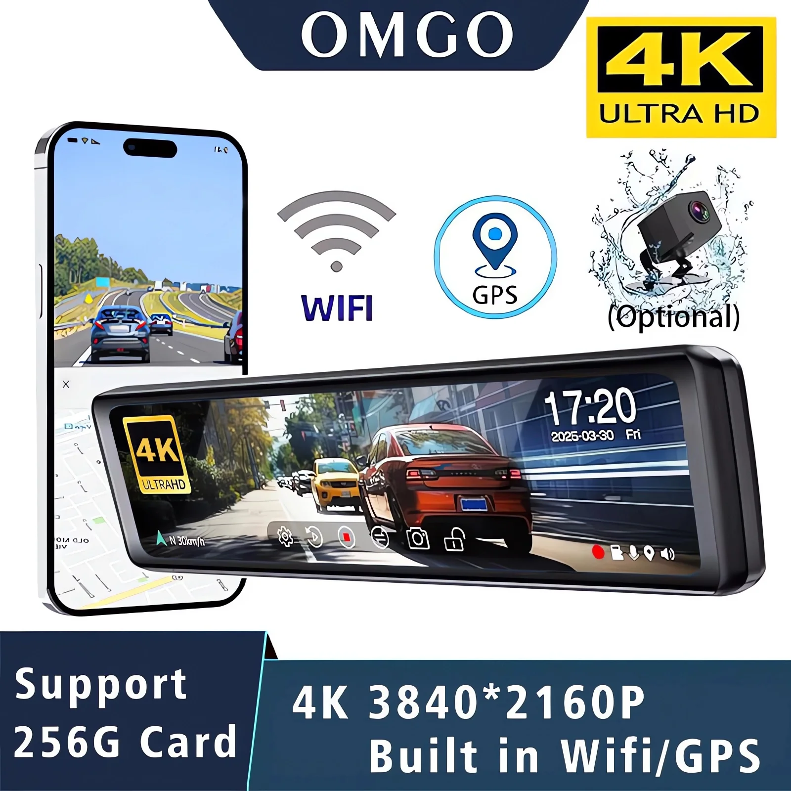 

11,26 "UHD 4K 2160P Автомобильный видеорегистратор GPS WIFI Зеркало Видеорегистратор Двойной объектив Видеорегистратор IPS Экран Камера Привод Рекордер Потоковое зеркало заднего вида