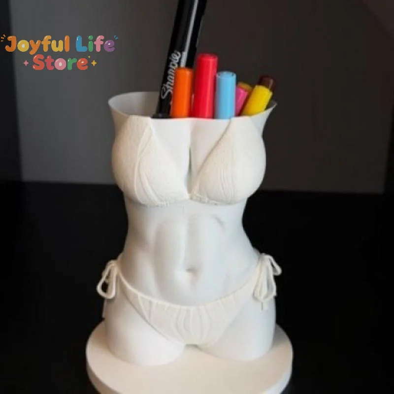 Hot Bikini Body Pen Holder 3D Printed Funny Texture Female Torso Pencil Pot Cool Office Desk Brush Storage Decor Gift For Men