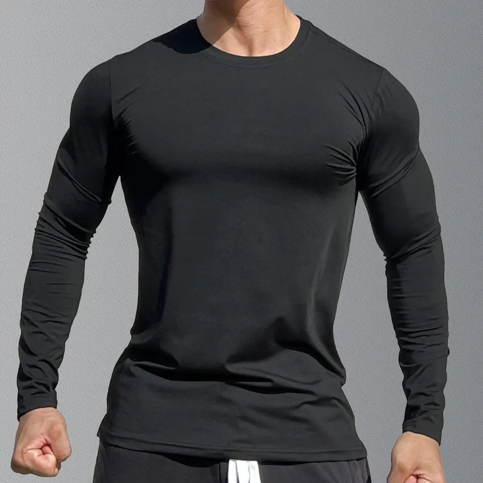 2024 Summer Man Running and Fitness T Shirt Slim Fit Fashion Trend  Motion Fitness O-Neck Long Sleeved Top Tees