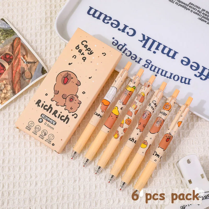 6 PCS lovely Capybara Kawaii Gel Pens Animal Pens Cute School Supplies Stationery Office Gel Pen  Aesthetic Stationery Gift