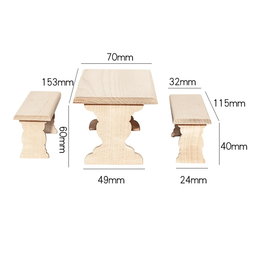 1/12 Dollhouse Miniature Wooden Table Chair set Mini Furniture Model Toy for Doll House Accessories Decoration ob11