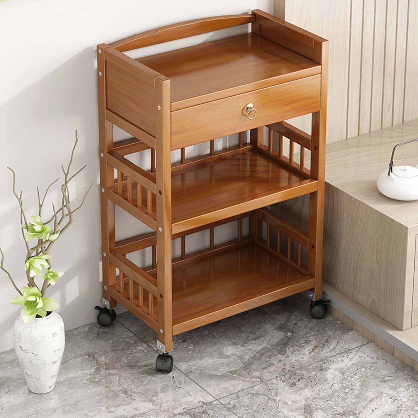 Mobile Tea Cart Trolley Rack New Chinese Mahjong Table Side Table Tea Side Cabinet Dining Side Cabinet Solid Wood Tea Table Tea