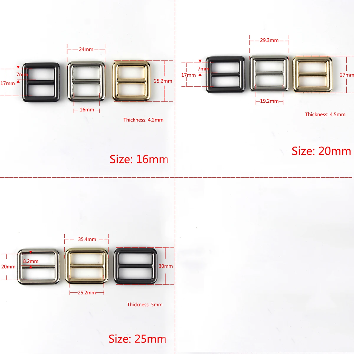 1x Metal Tri-Glide Buckle Bag Strap Adjustment Buckle Square Ring for Leather Craft Bag Parts Backpack Shoulder Belt Accessories