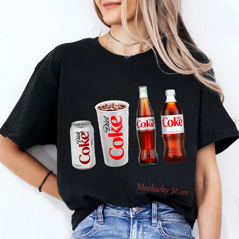 Diet Coke print pattern 2024 Summer Fun Top Refreshing Casual Women\'s T-shirt pure cotton clothing