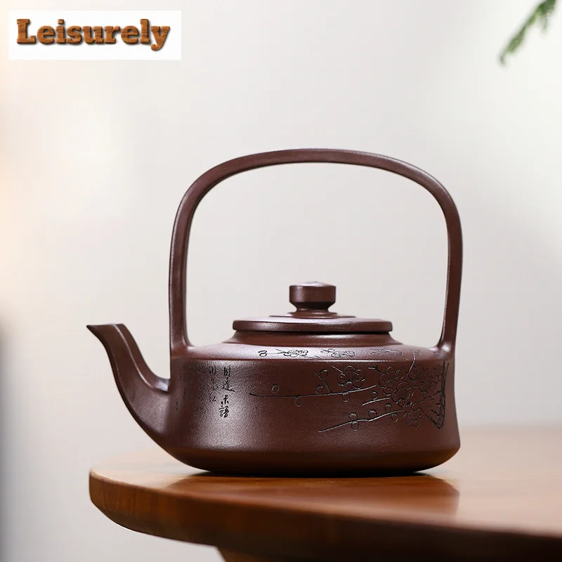 

370ML Elegant Yixing Purple Clay Teapot Handmade Pot Raw Ore Purple Mud Tea Maker Kettle Chinese Zisha Teaset Teaware Ornaments