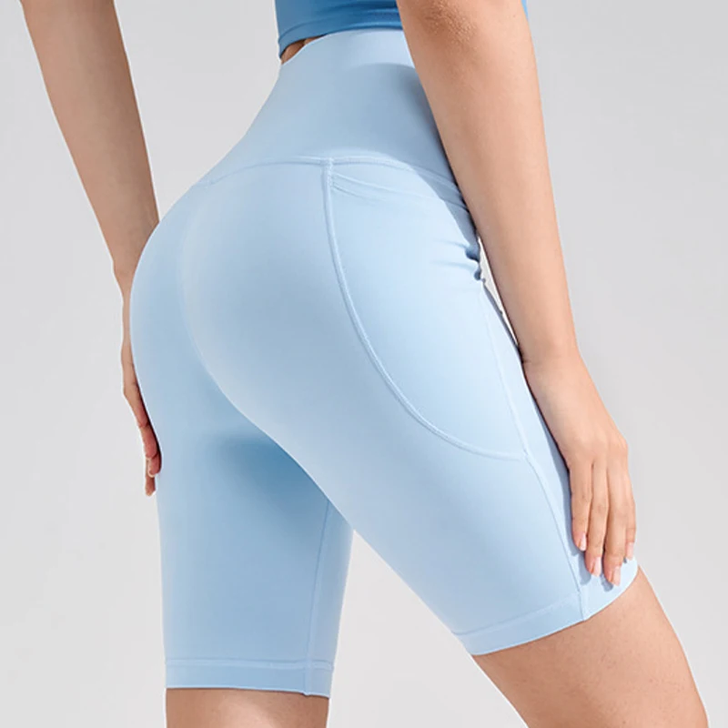 

INLUMINE Nude Feel No Embarrassing Line Шорты с высокой талией Персиковые брюки с карманами на бедрах Узкие брюки для йоги Спортивные леггинсы для бега для фитнеса Женские леггинсы