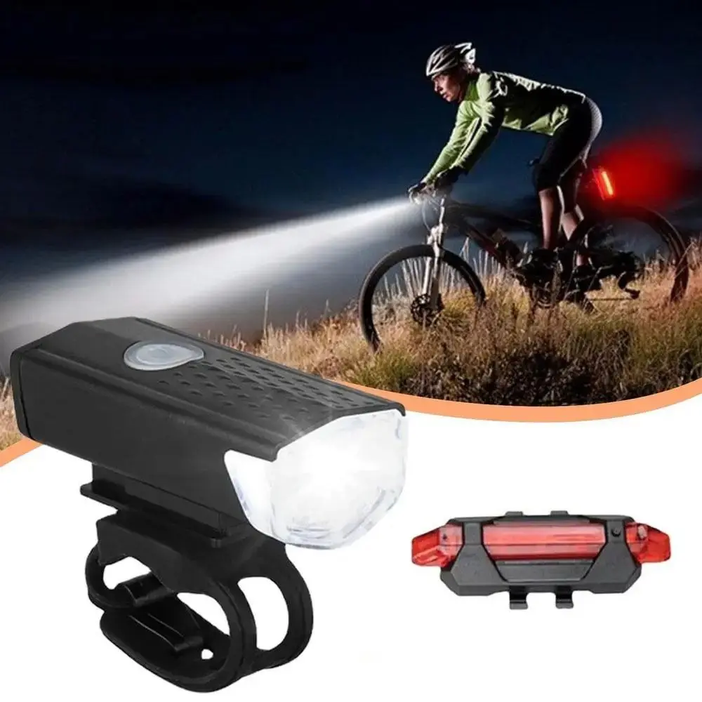 2Pcs/Set USB Rechargeable Bike Lights Easy To Install Waterproof Bike Headlight Tail Light Set Bike
