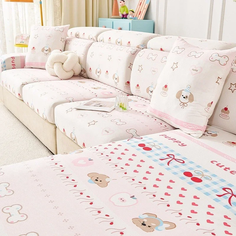 Summer Ice Silk Bottom Elastic Sofa Covers All Inclusive Style Washable Dust-proof Cloths Anti Slip Fitted Couch Slipcover 1pcs