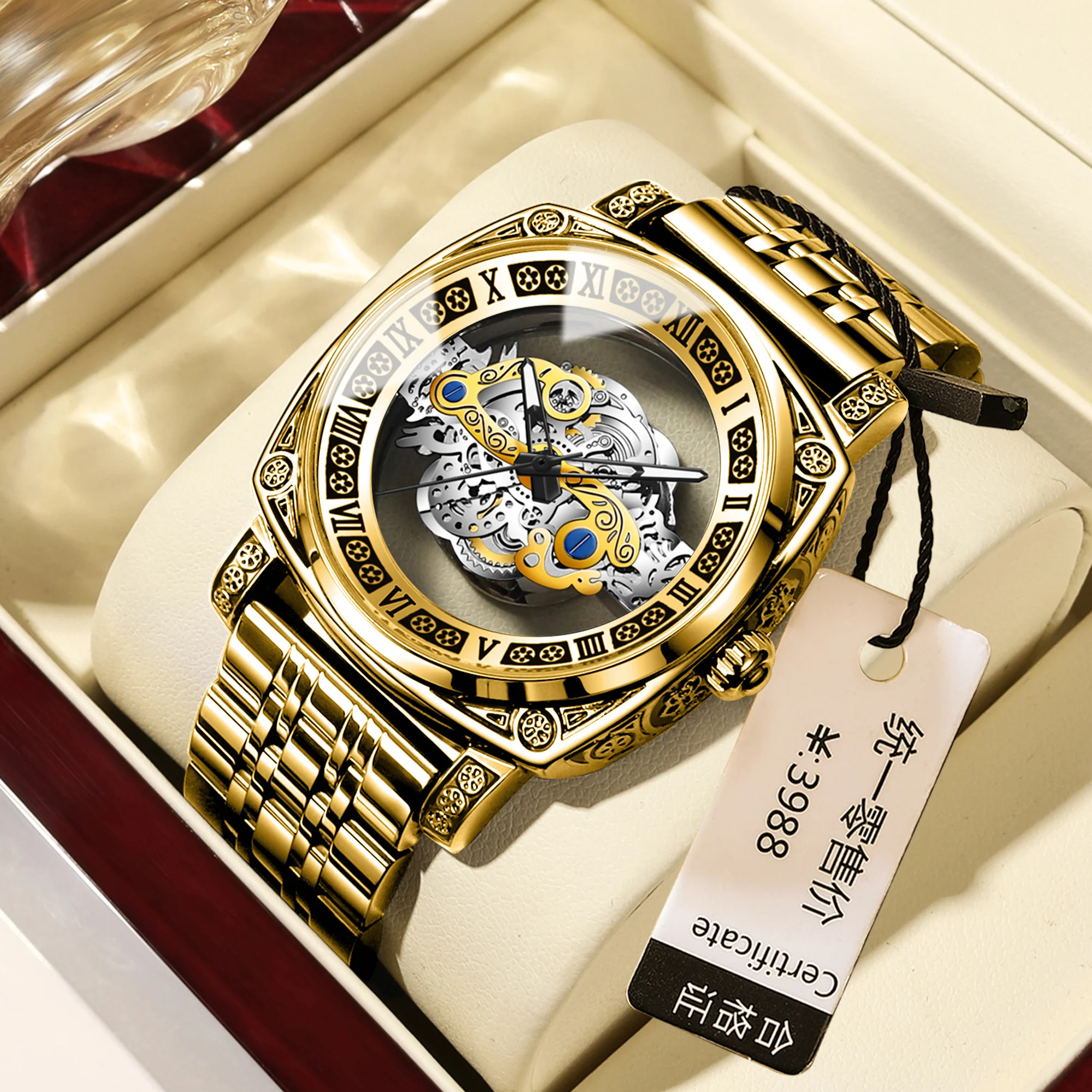 BINBOND New 432 Men's Quartz Watch Tourbillon Men's Fully Automatic Luminous Hollow Watch Fashion Non Mechanical Watch