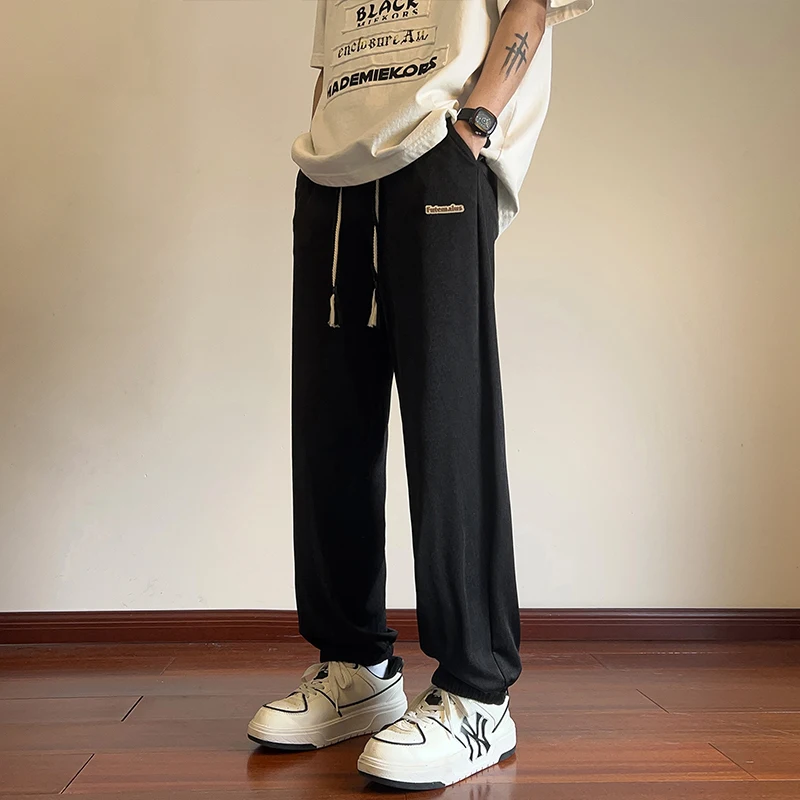 

3 Styles!2024 Spring and Summer Men's Draping Pants High Elastic Jacquard Large Ice Silk Pants Drawstring Streetwear Hip Hop