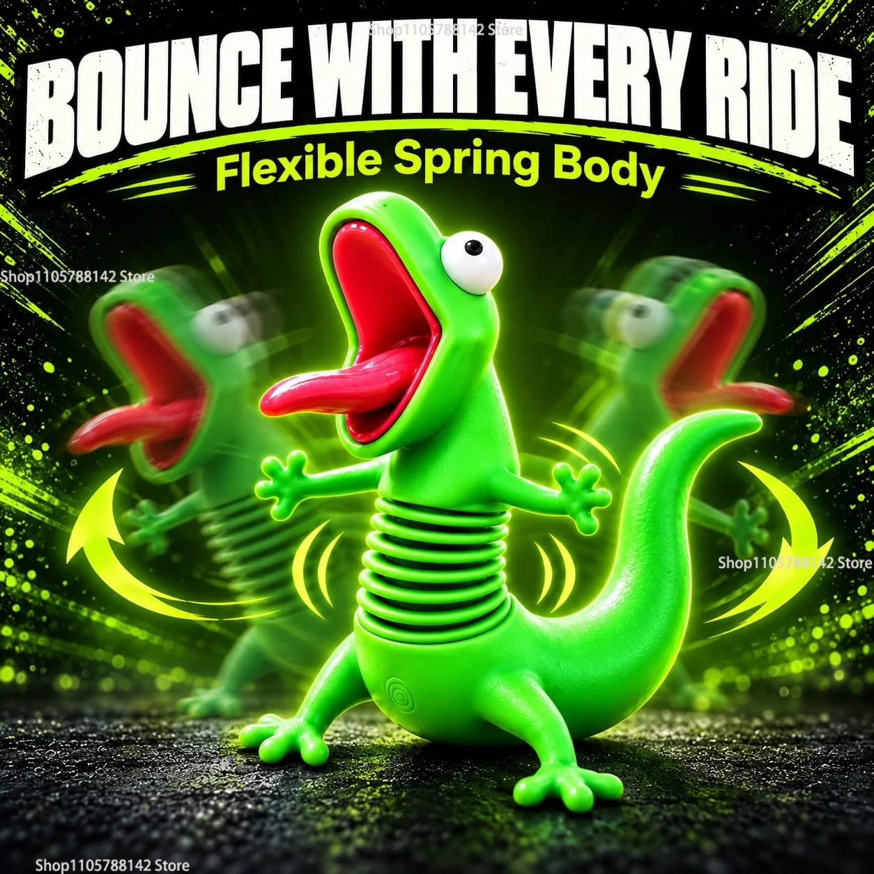 2PCS Funny Green Gecko Figurine,Car&Motorcycle Decor Roadside Lizard Buddy, 3D-Printed Spring-Mounted Wobbling Ornament