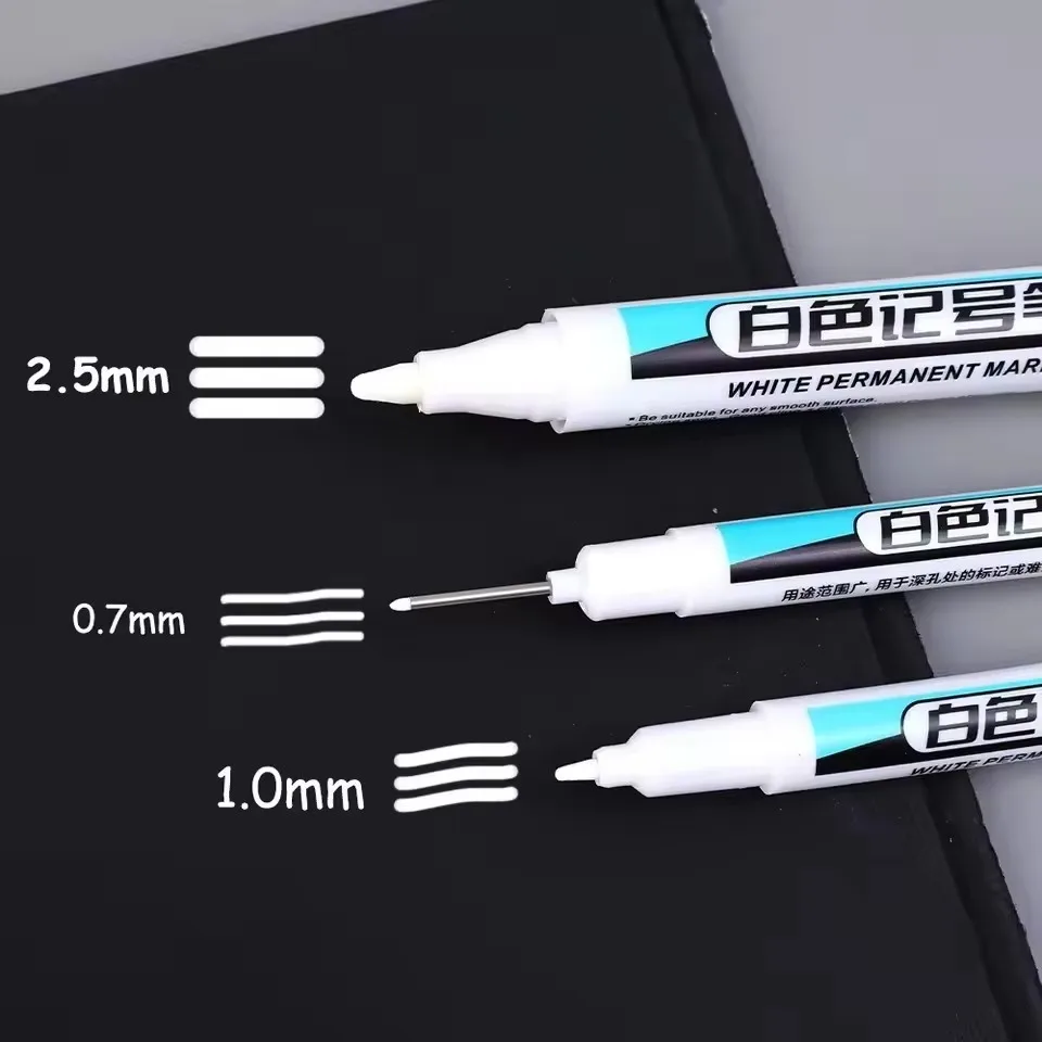 0.7/1.0/2.5MM White Permanent Marker Pens Markers Paint Pen For Wood Rock Plastic Glass Stone Meta Canvas Ceramic Art Supplies view 2