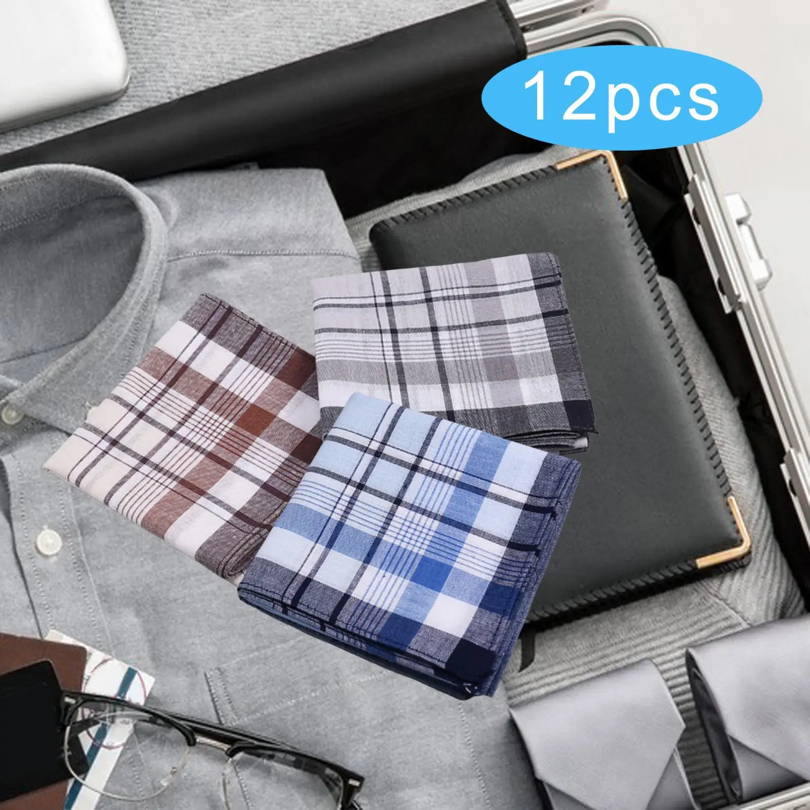 12Pcs Cotton Men\'s Handkerchiefs Gentlemen Weddings Pocket Square Hankies