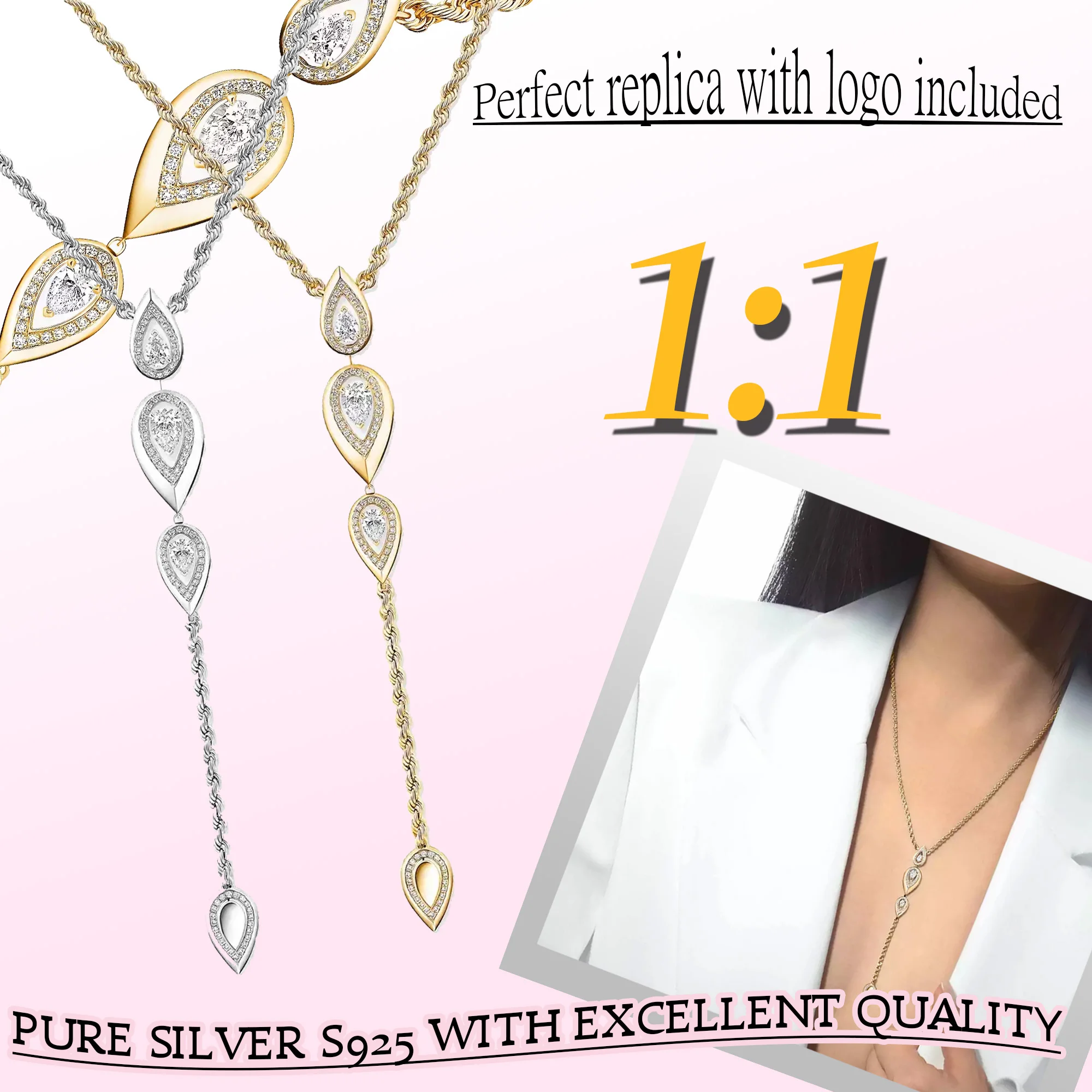 

Pure silver s925 2024 new brand design messik home Fiery tie necklace high-end water droplet sweater chain