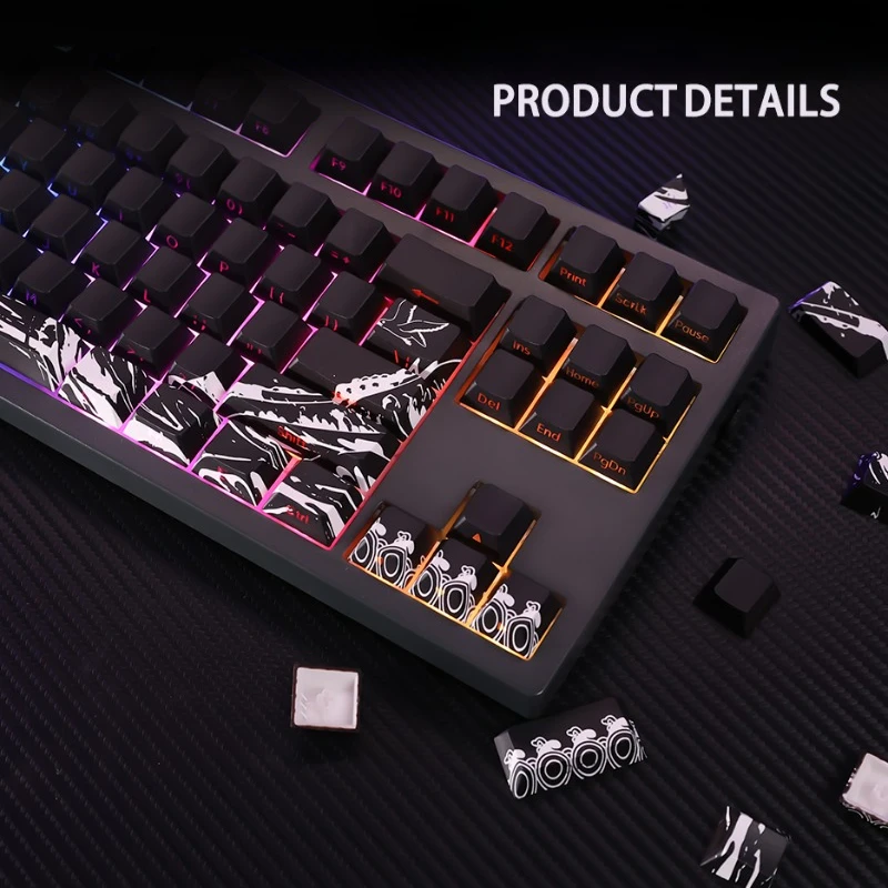 Imagem -05 - Mar Onda Tema Keycaps Lado-gravado Pbt Cherry Profill Keycap Acessórios de Teclado Mecânico Presente 128 Chaves Preto e Branco