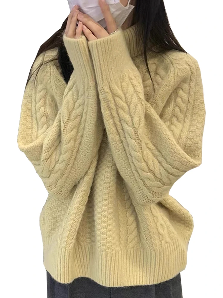 トレンディな小さいサイズの高級ニットウェア女性のインナーウェア怠惰なスタイルツイストハイカラーセーター秋冬新着