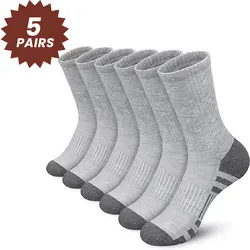5 Pairs Men's Athletic Socks Sport Running Calf Socks Performance Cushioned Breathable Outdoor Crew Socks for Men Women