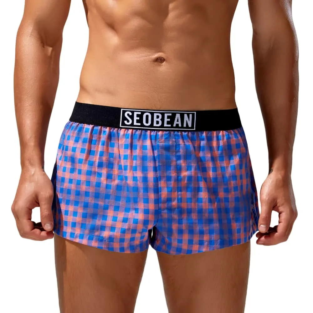 SEOBEAN Mens Cotton Plaid Underwear Boxers U convex Pouch Sleepwear Shorts Underpants Boxer Shorts