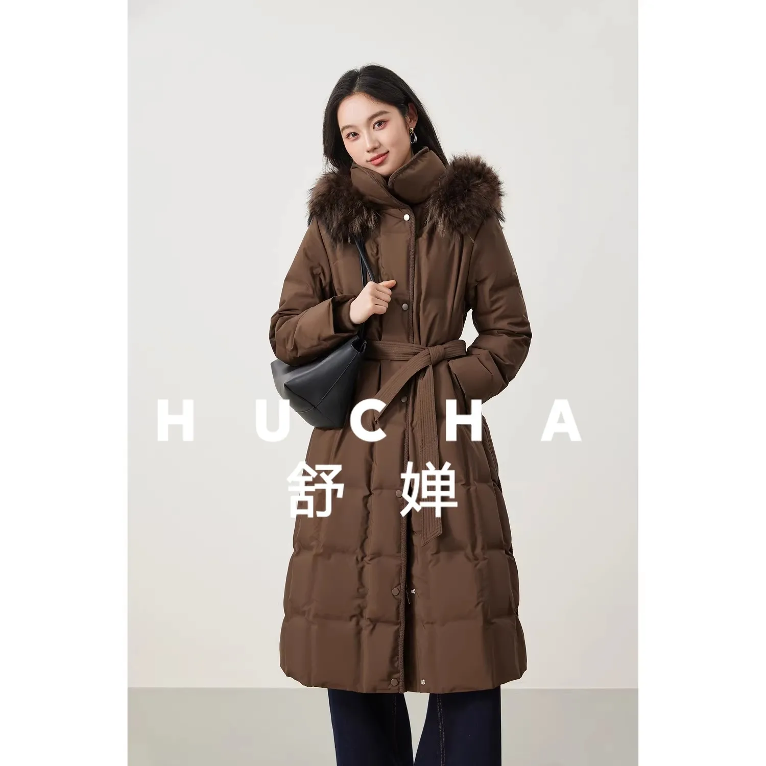 

90 White Duck Down Removable Raccoon Fur Collar Belt Long Thermal Down Jacket Women Casacos De Inverno Feminino