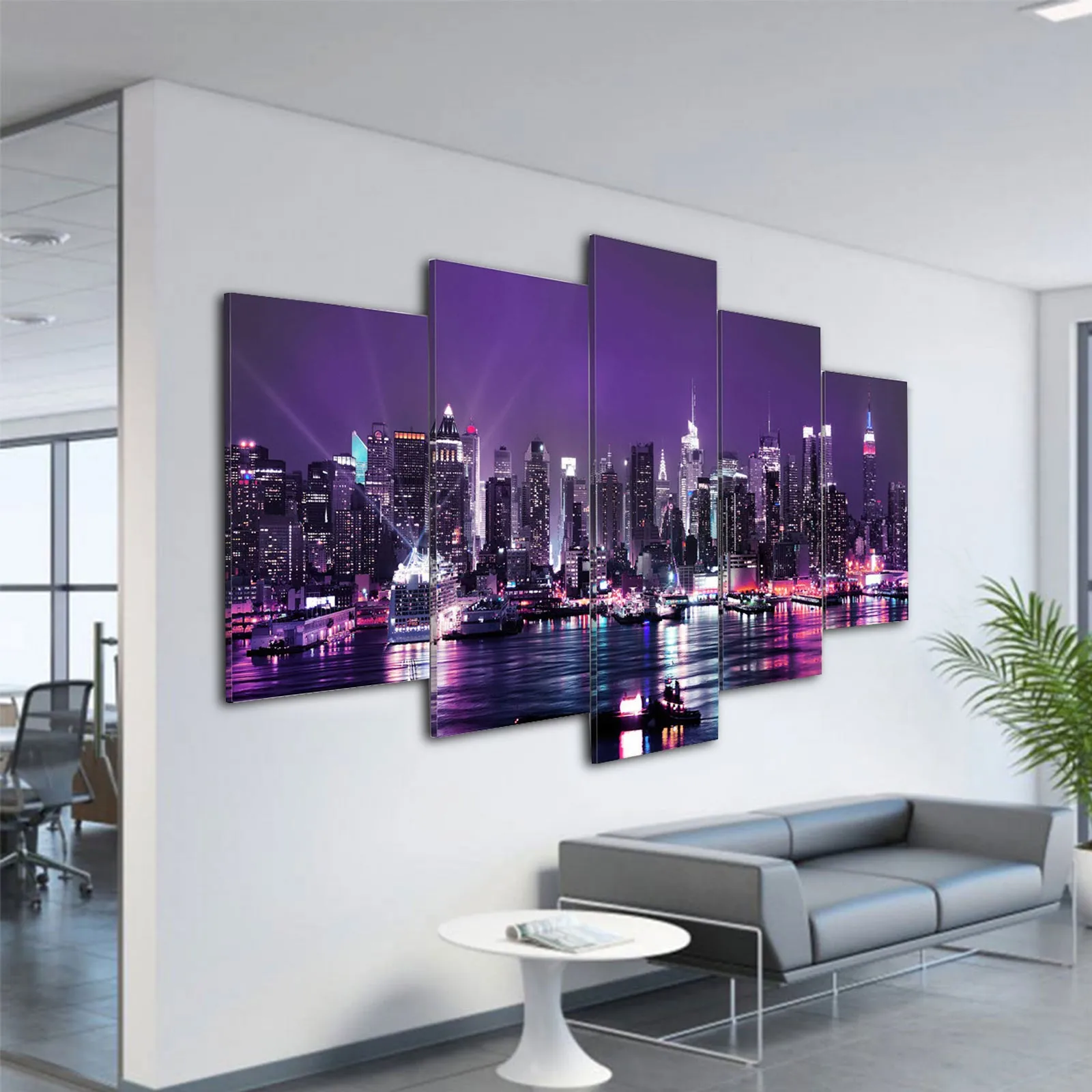 Modern Minimalist Five Tone Three Color Night View City Spray Painting Creative Sofa Background Wall Decoration Painting Hanging