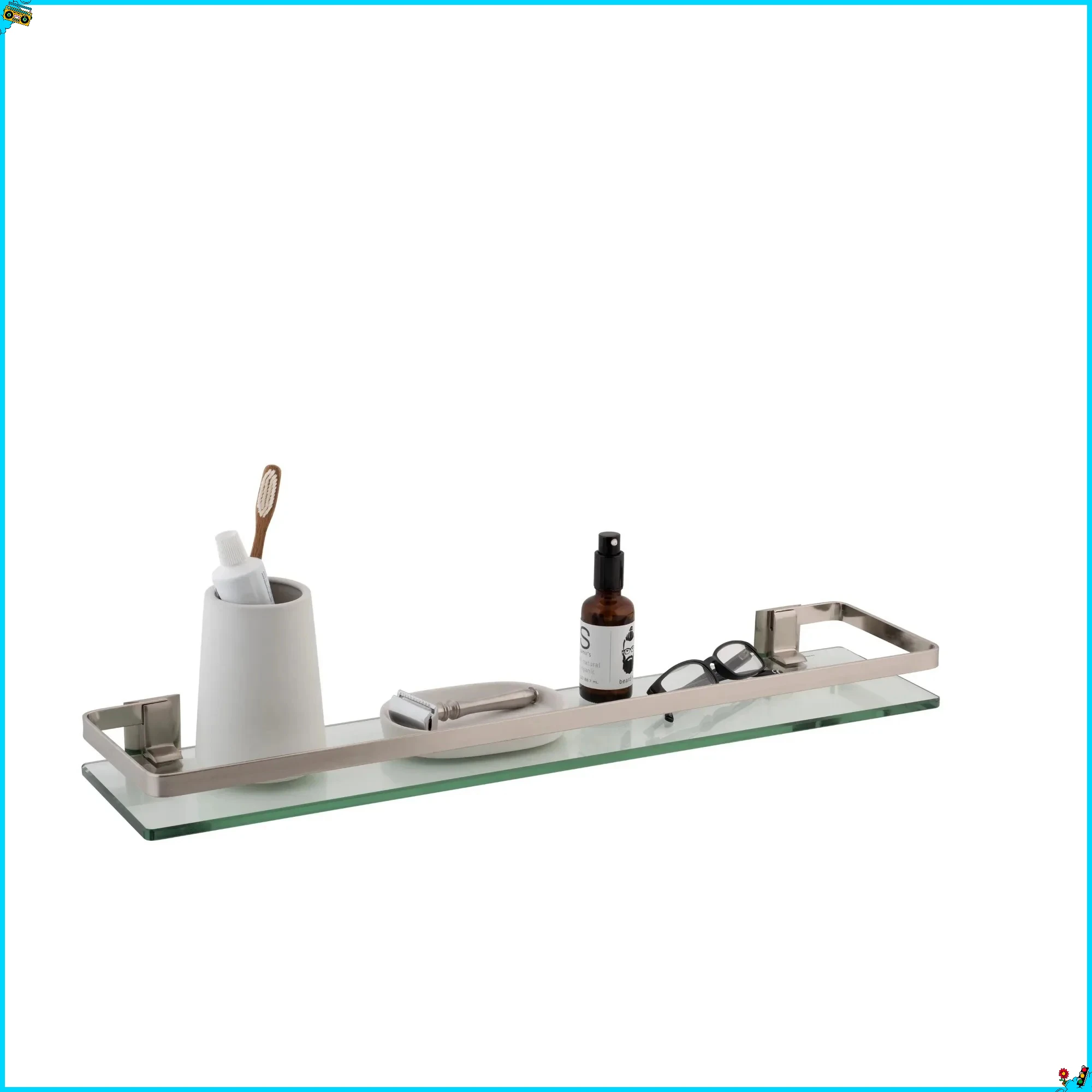 

Decorative Glass Bathroom Shelf with Nickel Rail, Convenient Wall-Mount Design, Saves Space, Adds Modern Elegance