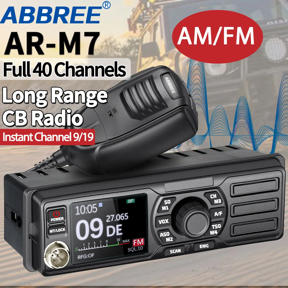 ABBREE Walkie Talkie AR-M7 CB Mobile Radio 27 MHz AM Air Band Long Range Dual Mode Watch Emergency Channel 9/19 FM Vox Car Radio