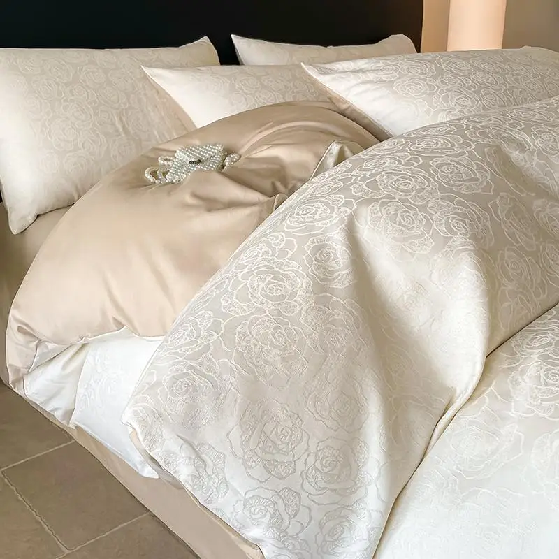 4Pcs Light Luxury Style Pure Cotton Maternal And Baby Grade 160 Counts Long Staple Cotton Bedding Duvet Cover For All Seasons