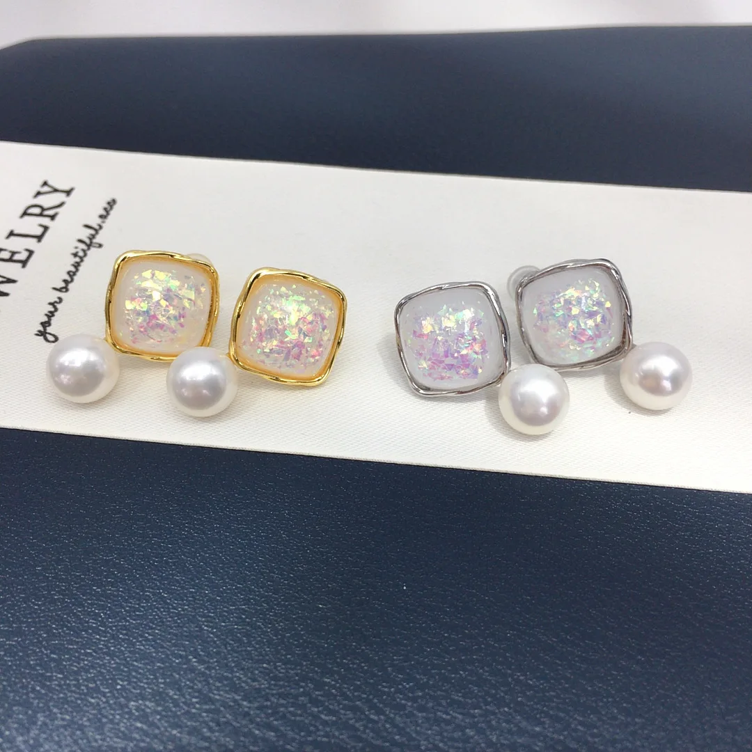 

huge AAAA 10-11mm 9-10mm 11-12mm 12-13mm Japan akoya white round Pearl Earrings 925s Square style yellow, silver, and silver