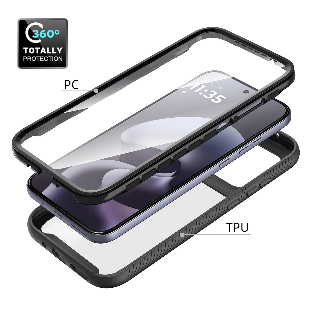 Odporne na wstrząsy przezroczyste etui z wbudowaną ochroną ekranu, pełna ochrona, wytrzymała obudowa Defender do Motorola G77. — zdjęcie produktu 4