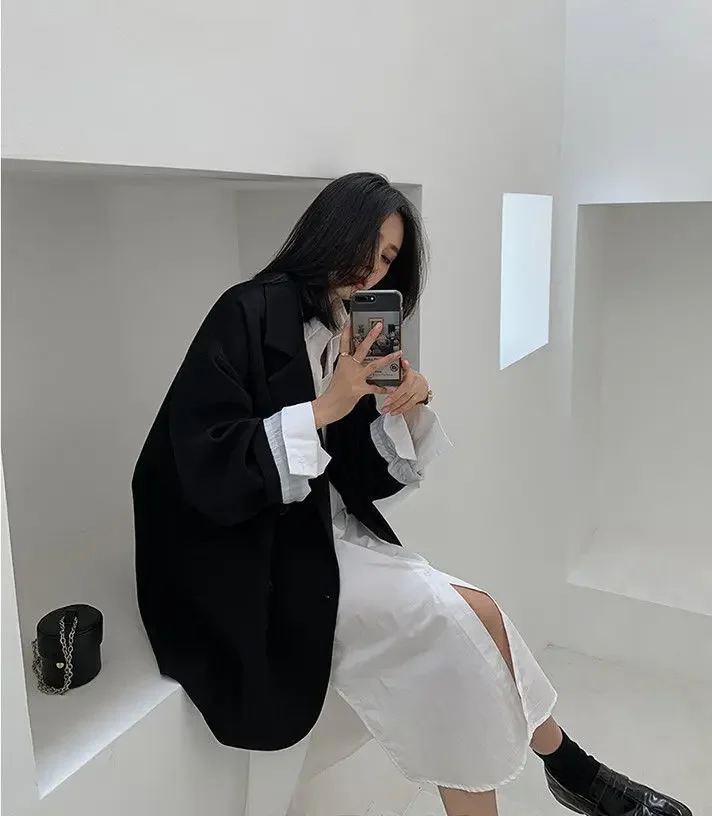Brauner Blazer für Damen, elegant, offiziell, für Frühling und Herbst, modisch, langärmelig, übergroß, schick, lässige Anzugsjacke – Detail 18
