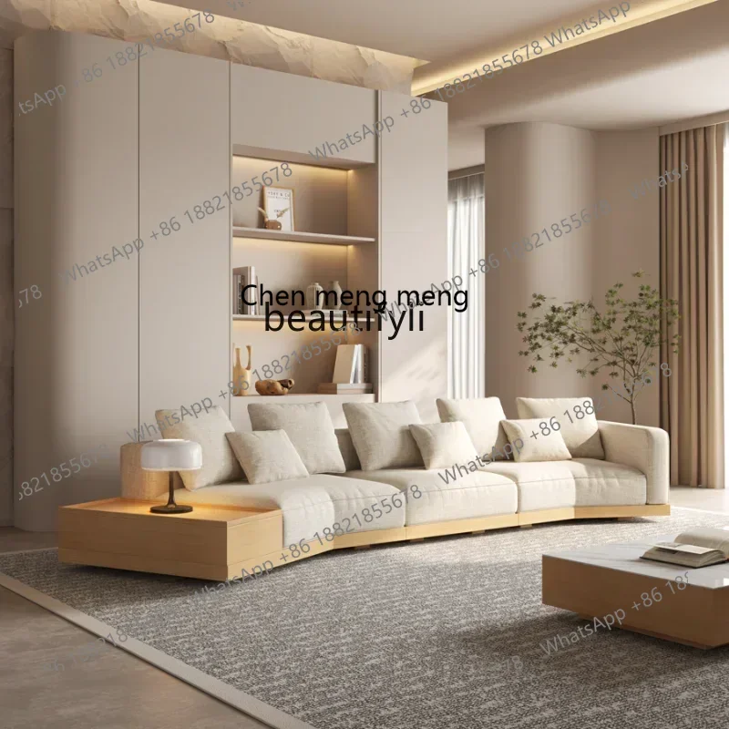 SS Sili Style Special-Shaped Sofa Fabric Solid Wood Villa Large Flat Japanese Bed & Breakfast Log Latex Sofa7486