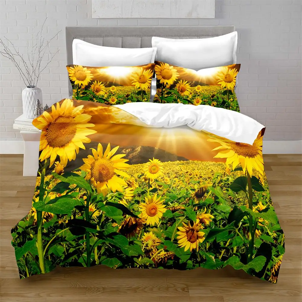 

Botanical Floral Print Duvet Cover - Lush Sunflowers in the Field, Yellow Flowers