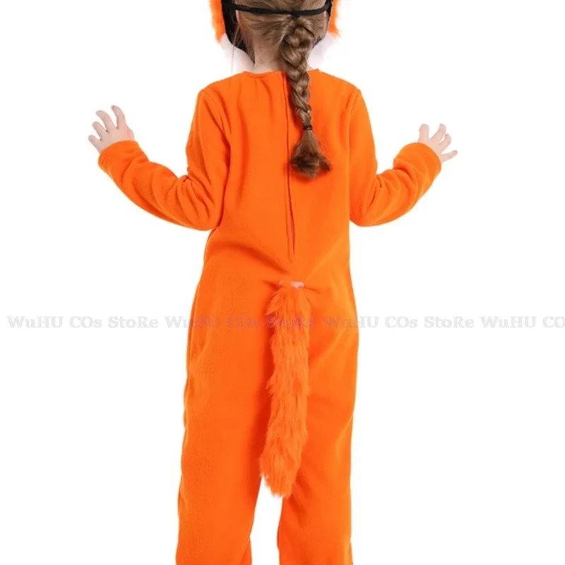 Ss23crianças trajes de festa para animais de pelúcia crianças halloween cosplay laranja macacão desempenho vestido carnaval máscara raposa