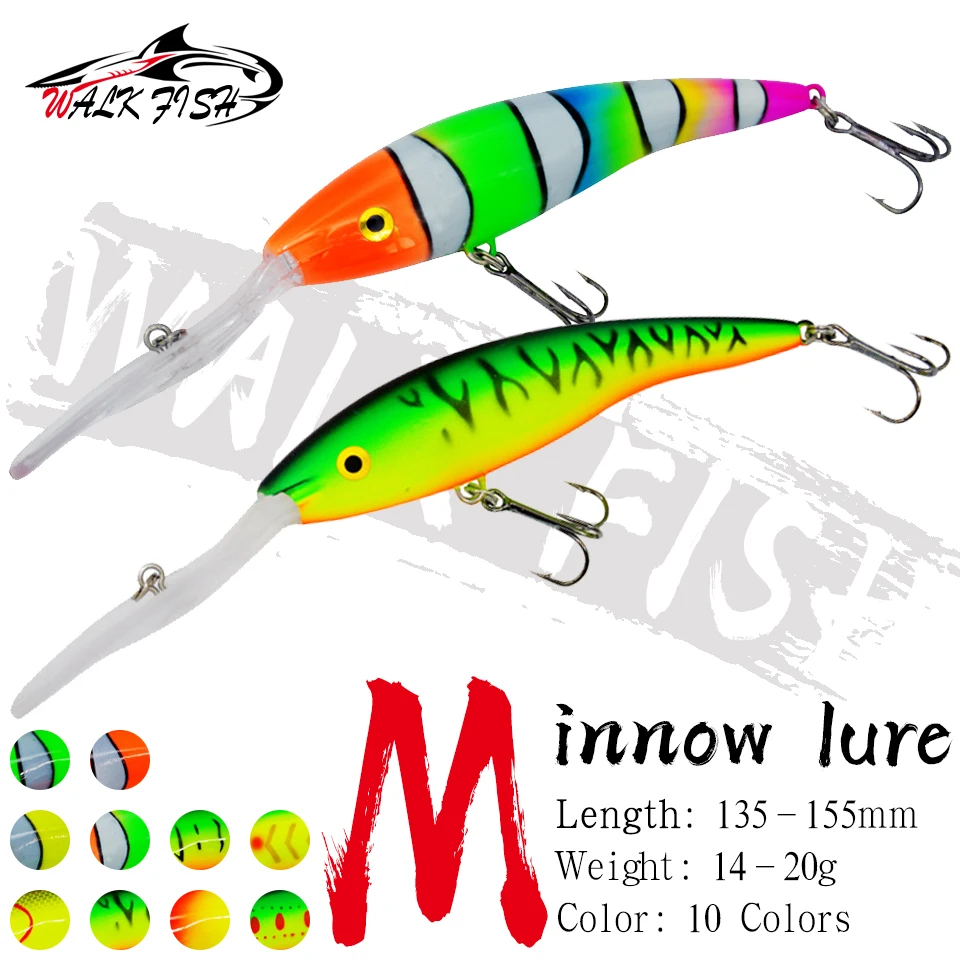 WALK FISH 1PCS New 14g/13.5cm Fishing Minnow Lure Long Tongue Board Artificial Plastic Lure Hard Bait Pesca Fishing Tackle