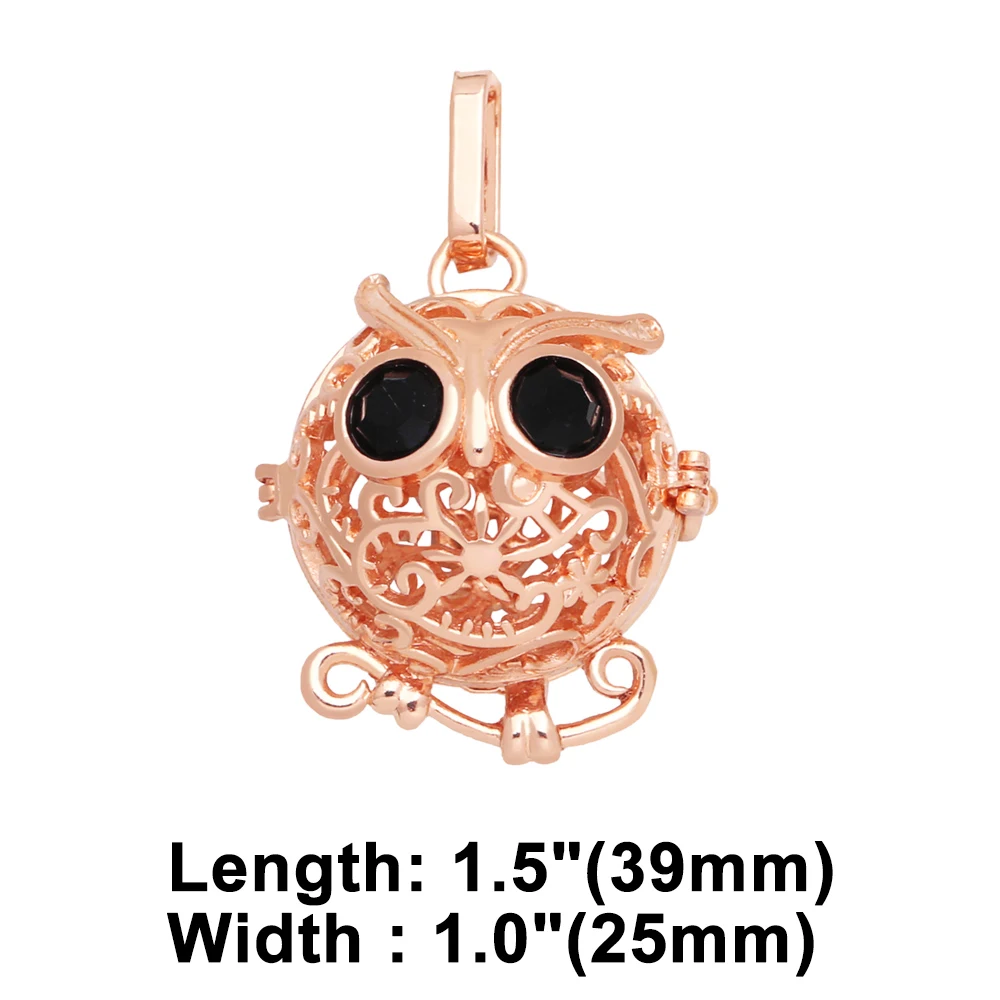 OCESRIO Retro Cute Owl Harmony Ball Pendant for Necklace Copper Gold Plated Wishing Ball Jewelry Making Supplies pdtb134