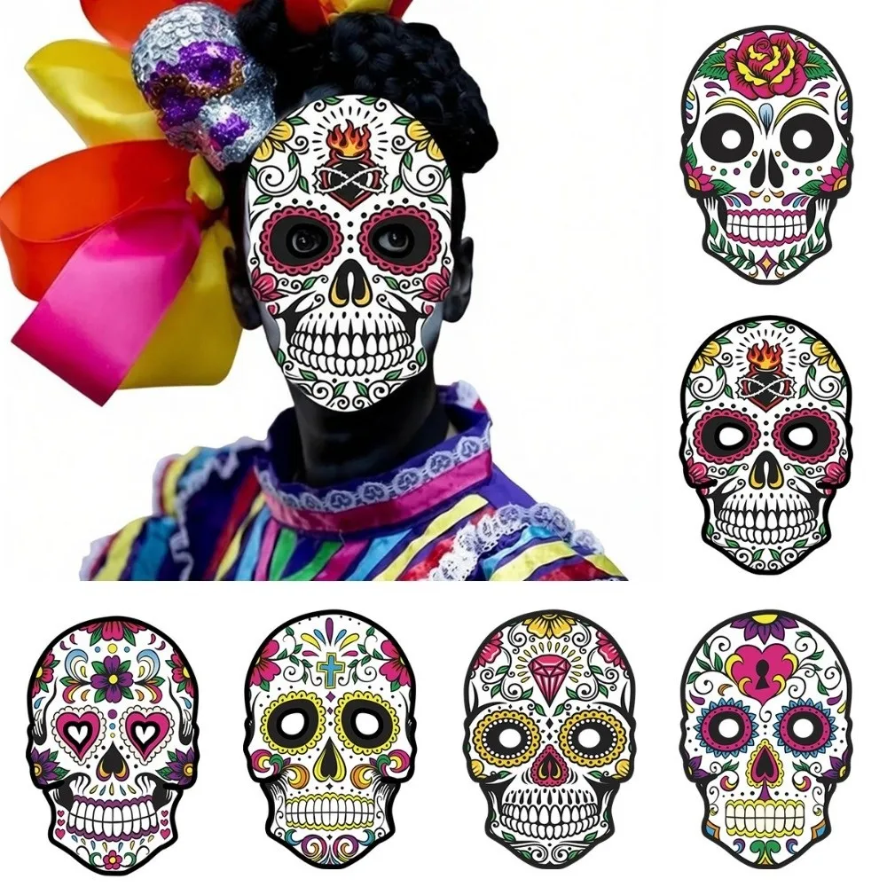6Pcs New Full Face Halloween Skull Mask Colorful Lightweight Skull Face Mask Paper Mexican Skull Mask Party Decoration