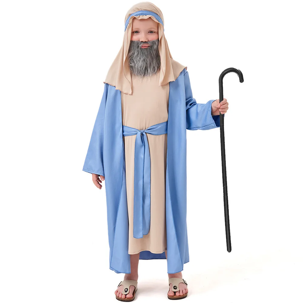 Boys Shepherd Elder Cosplay Kids Children Halloween Middle East Arab Grandpa Costumes Carnival Purim Stage Role Play Party Dress